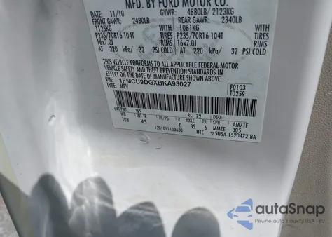 2011 Ford Escape Xlt из США, поврежденный, VIN 1FMCU9DGXBKA93027